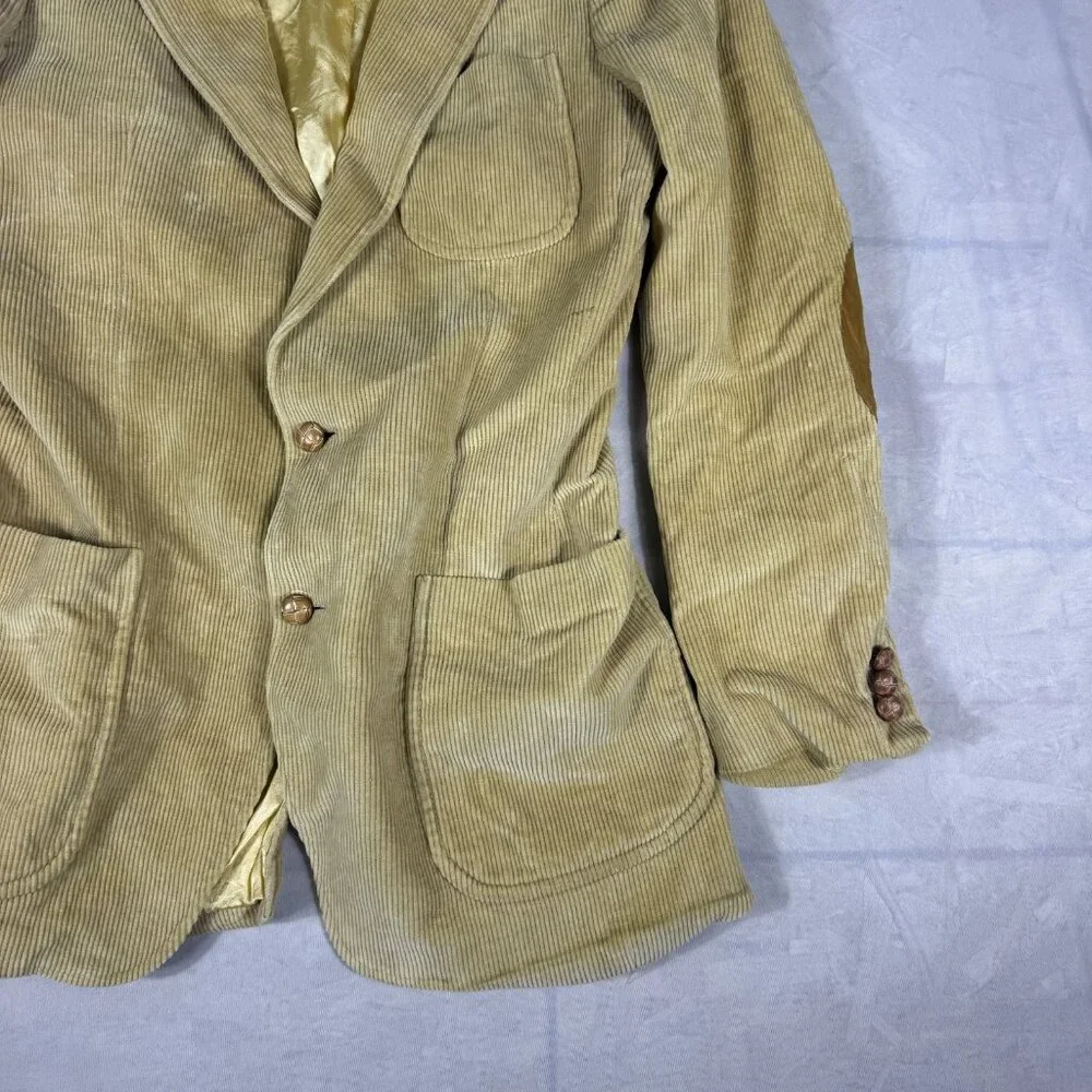 Vtg Brad Whitney‎ Men's Corduroy Blazer Beige Elbow Patch Lined Single Breasted